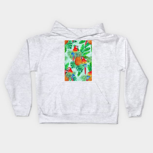 Pineapples and Parrots Tropical Summer Pattern Kids Hoodie by micklyn